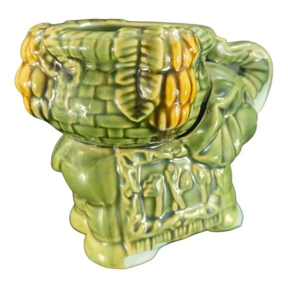 Vintage Majolica Style Ceramic‎ Elephant Dish Bowl Candle Votive Holder Green